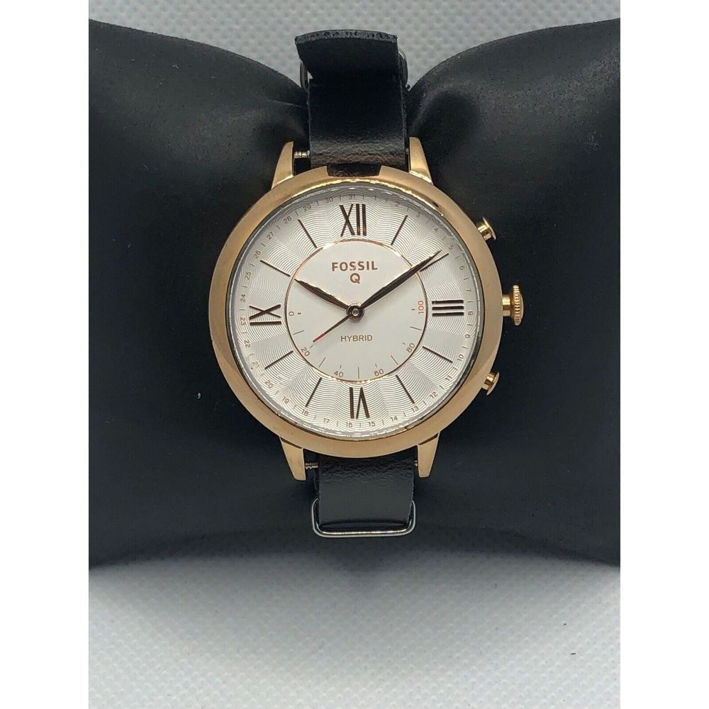 Fossil Q FTW5013 Women's Black Leather Analog White Dial Hybrid Smart Watch HK6